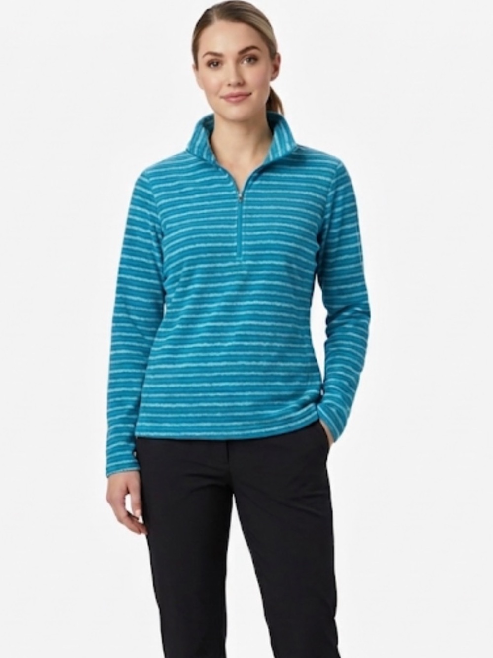 23 Columbia Electric Blue Striped Fleece – Size L | Mountain Ready | Quarter-Zip